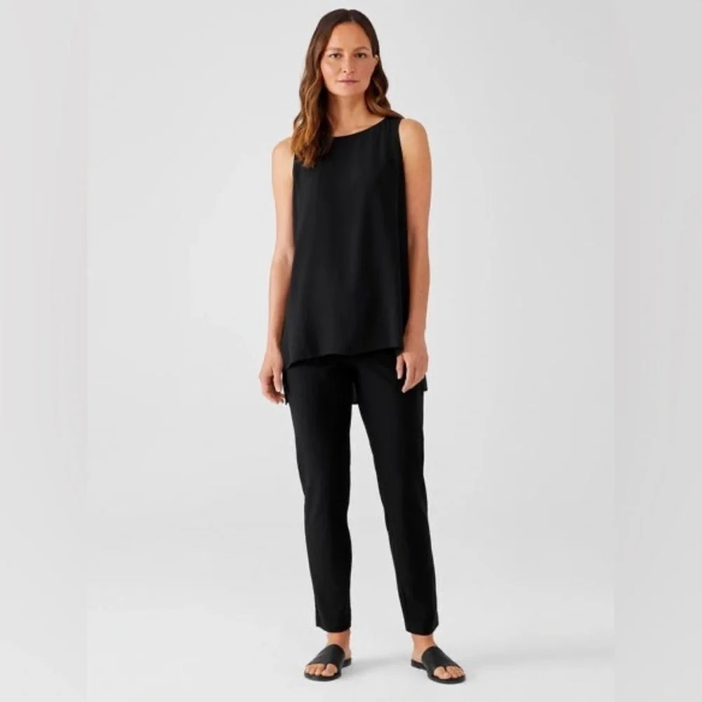 Eileen Fisher Stretch Crepe Slim Ankle Pant-Black - Picture 2 of 7